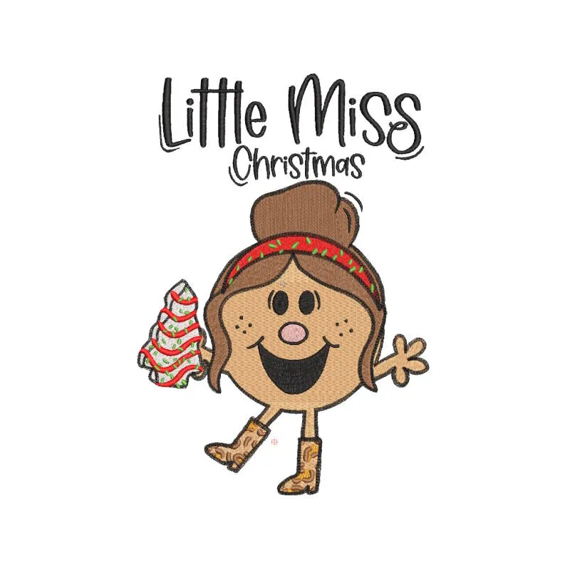 Little Miss Christmas embroidery design featuring festive colors and cheerful holiday motifs.