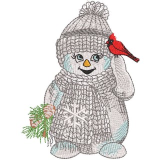 Snowman with cardinal embroidery design - Embroidery Design