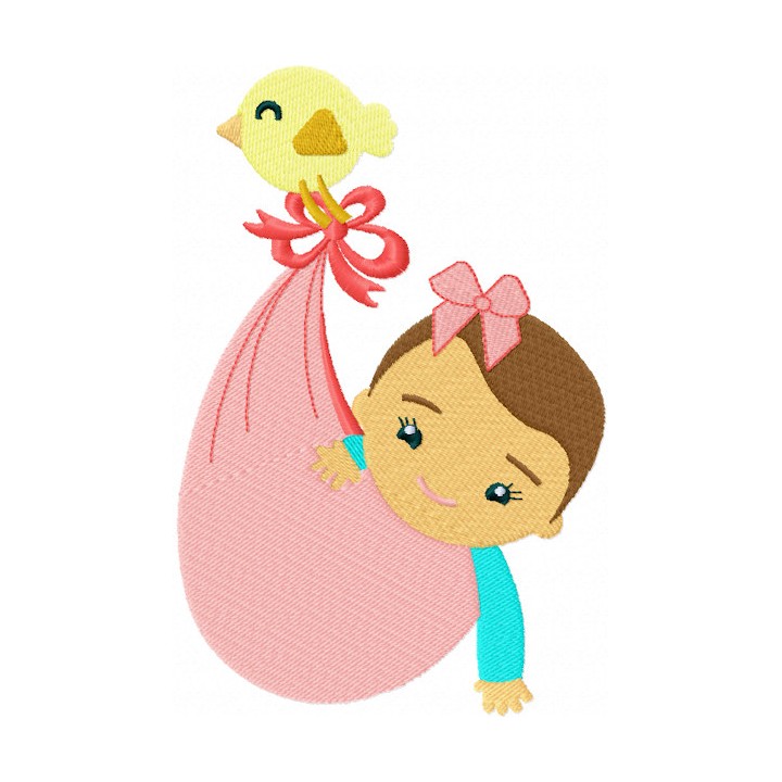 Baby in a diaper carried by a bird embroidery design - Embroidery Design