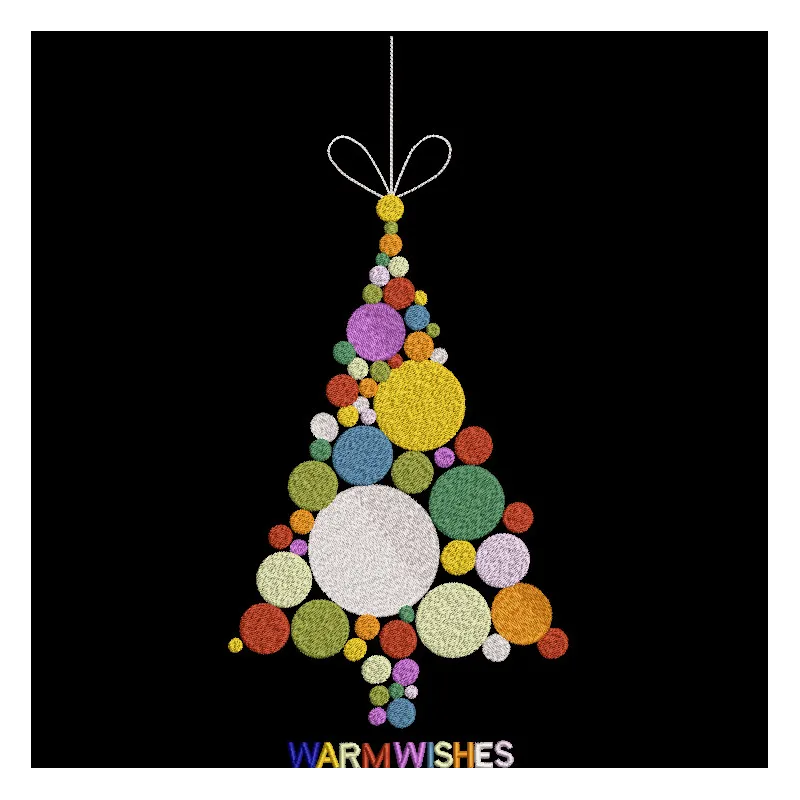 A close-up of the Christmas tree warm wishes embroidery design featuring festive colors and intricate detailing.