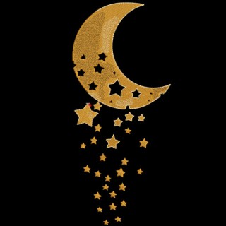 Gold Stars and crescent moon embroidery design - Embroidery Design
