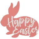 Happy Easter pink bunny embroidery design featuring a cute bunny with pastel colors and floral accents.