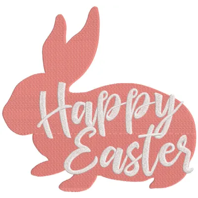 Happy Easter pink bunny embroidery design featuring a cute bunny with pastel colors and floral accents.