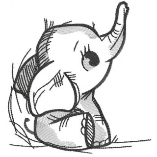 Grey Tattered baby elephant embroidery design - Embroidery Design