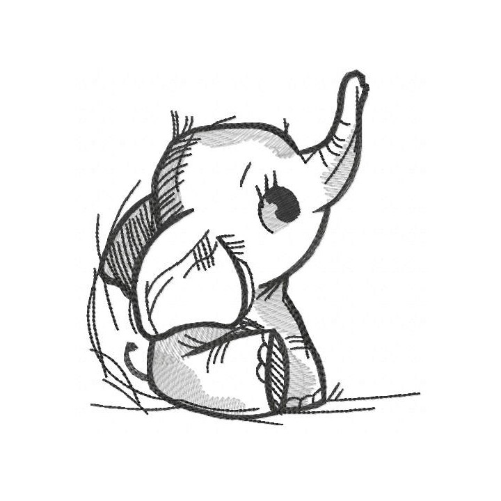 Grey Tattered baby elephant embroidery design - Embroidery Design