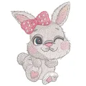 Dancing baby bunny embroidery design featuring a cute, whimsical bunny in a playful pose with colorful thread details.