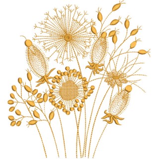 Gold floral field embroidery design - Embroidery Design