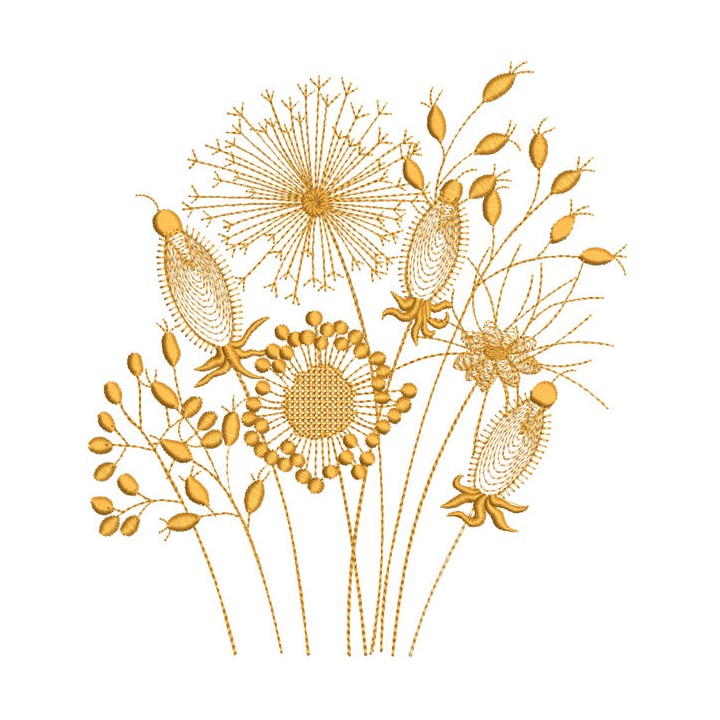 Gold floral field embroidery design - Embroidery Design