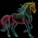 A colorful rainbow horse sketch embroidery design featuring intricate details and vibrant hues.