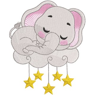 Baby Elephant Cloud embroidery design - Embroidery Design