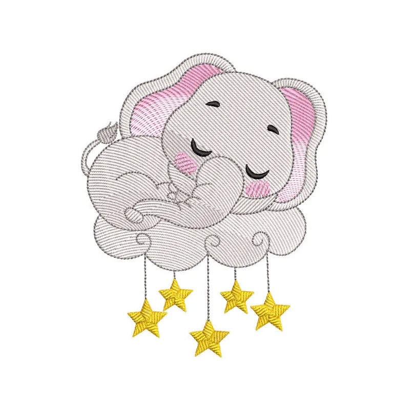 Baby Elephant Cloud embroidery design featuring a cute elephant under a fluffy cloud with delicate stitching details.