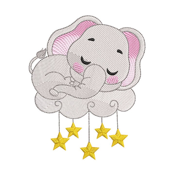 Baby Elephant Cloud embroidery design - Embroidery Design