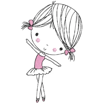 Ballerina young dancer embroidery design showcasing a delicate ballerina in a graceful pose on fabric.