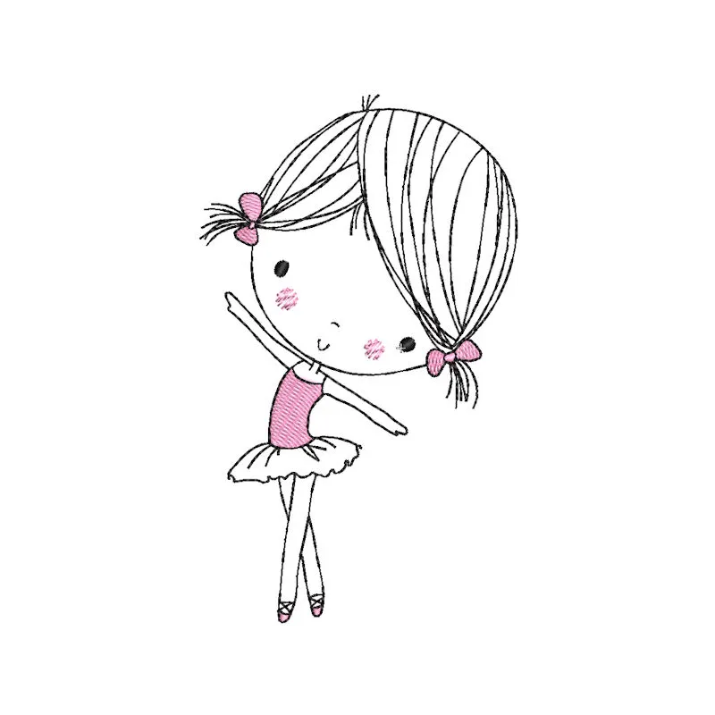 Ballerina young dancer embroidery design showcasing a delicate ballerina in a graceful pose on fabric.