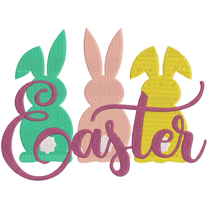 Trio Easter bunny embroidery design - Embroidery Design