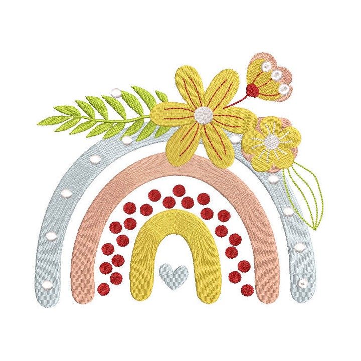 Summer flower rainbow embroidery design - Embroidery Design
