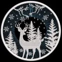 Snowy winter forest deer embroidery design featuring a serene winter scene, perfect for holiday decor.