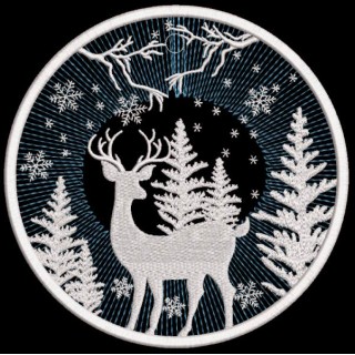 Snowy winter forest deer embroidery design - Embroidery Design