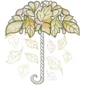 Autumn leaves embroidery design on a stylish umbrella, showcasing vibrant fall colors and intricate detailing.