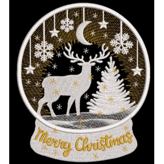 Snow globe with deer embroidery design - Embroidery Design