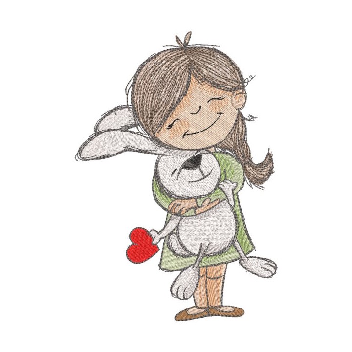 Girl hug hare with heart embroidery design - Embroidery Design