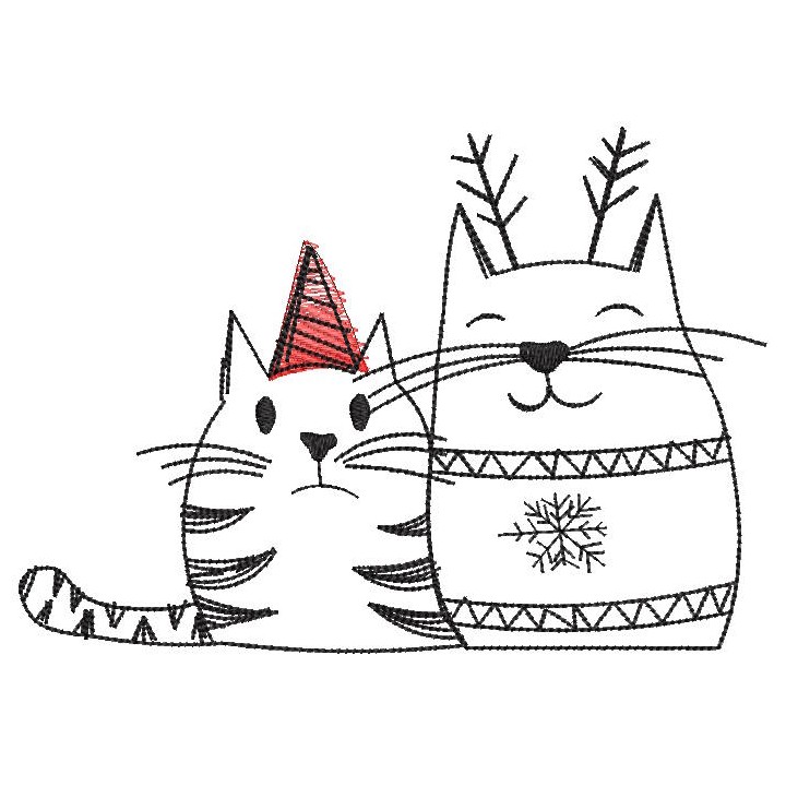 Pretty Christmas cats embroidery design - Embroidery Design