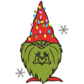 Grinch gnome gives heart embroidery design - Embroidery Design