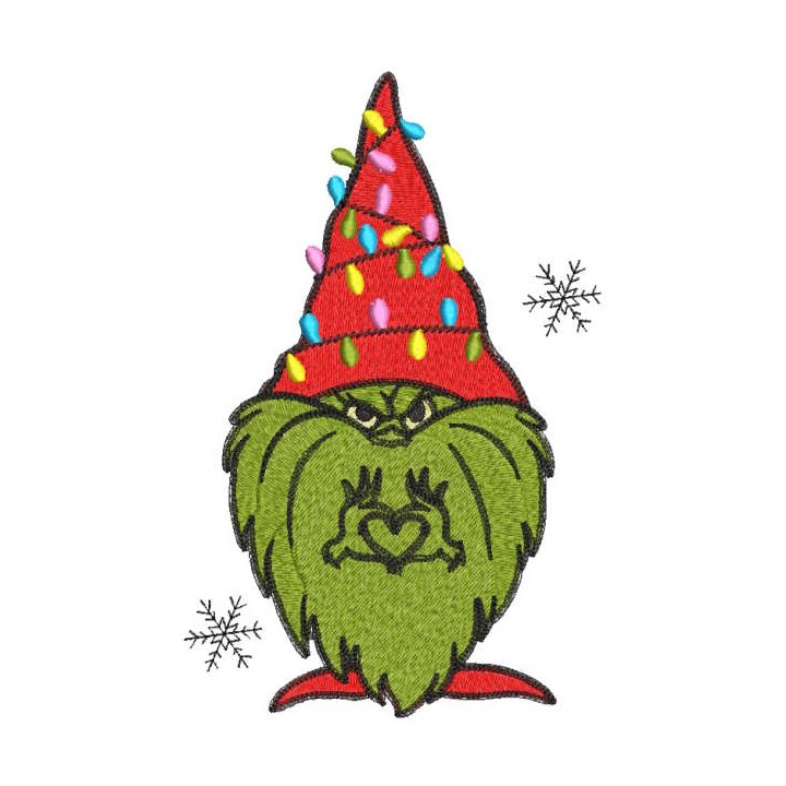 Grinch gnome gives heart embroidery design - Embroidery Design