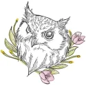 Sketch owl design featuring intricate flower embroidery, showcasing a whimsical and artistic representation.