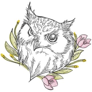 Sketch owl with flower embroidery design - Embroidery Design