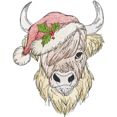 Christmas highland cow embroidery design