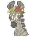 Zebra with spring flower wreath embroidery design preview. Filename hint: zebra with spring flower wreath embroidery design.