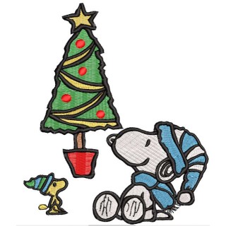 Snoopy Woodstock Christmas tree embroidery design - Embroidery Design