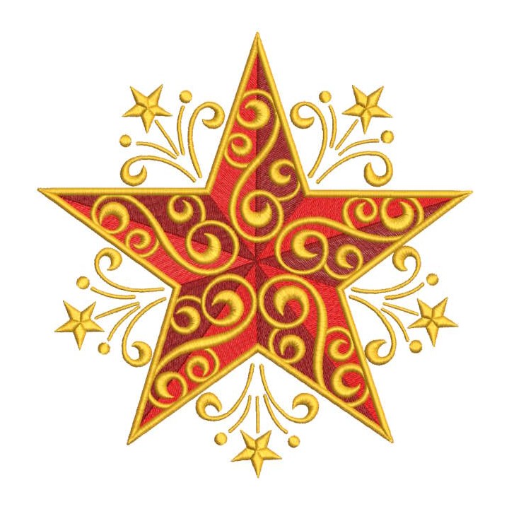 Christmas gold star embroidery design - Embroidery Design