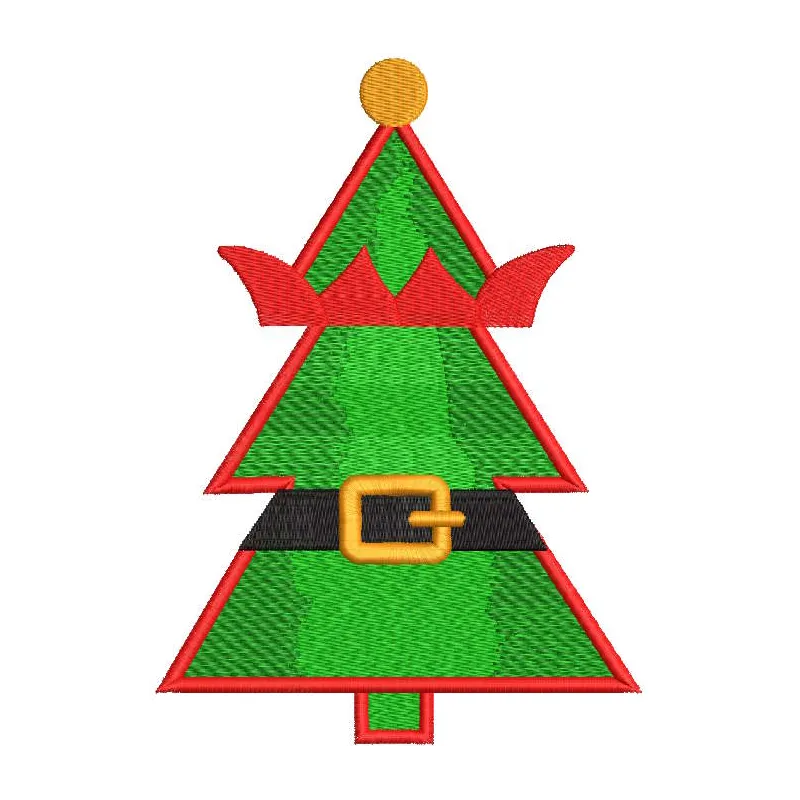 Christmas tree elf style embroidery design preview. Filename: christmas tree elf style embroidery design.
