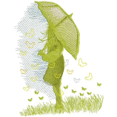 Summer rain embroidery design preview showcasing vibrant colors and detailed stitching for autumn projects.