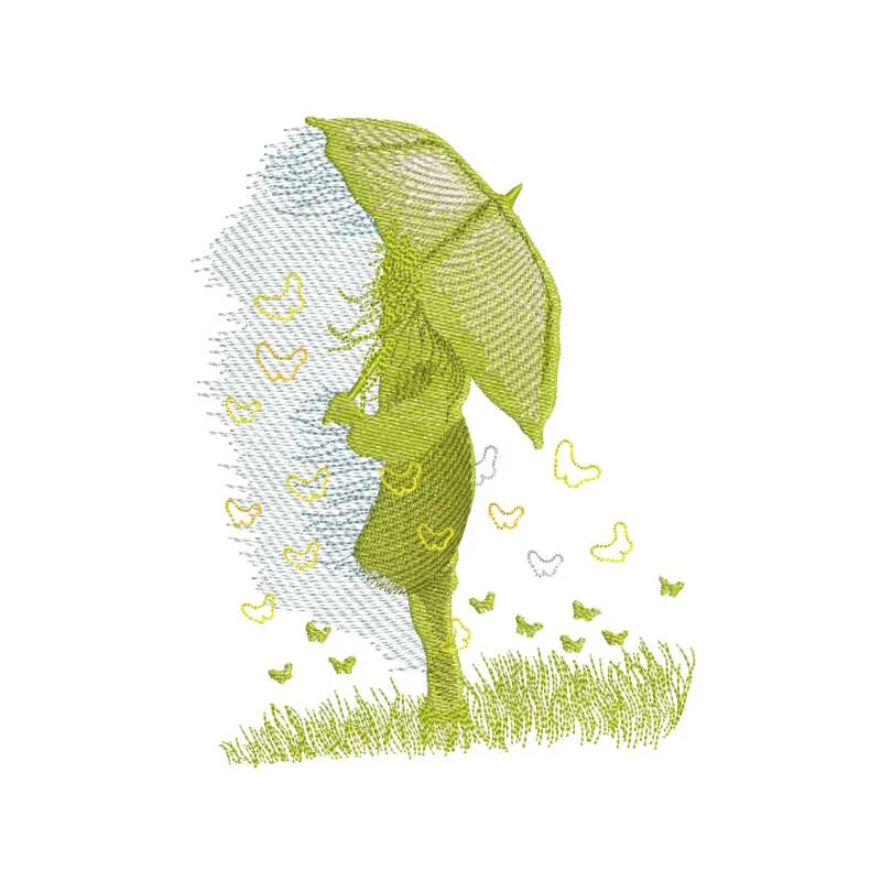 Summer rain embroidery design preview showcasing vibrant colors and detailed stitching for autumn projects.