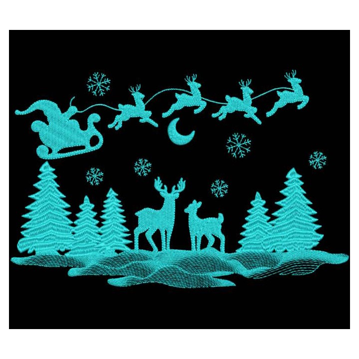 Christmas reindeer sleigh embroidery design - Embroidery Design