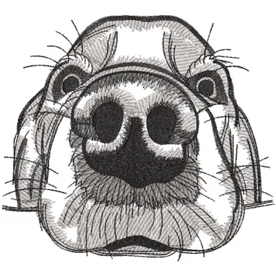 Beagle big muzzle greyscale embroidery design preview. Filename: beagle big muzzle greyscale embroidery design.