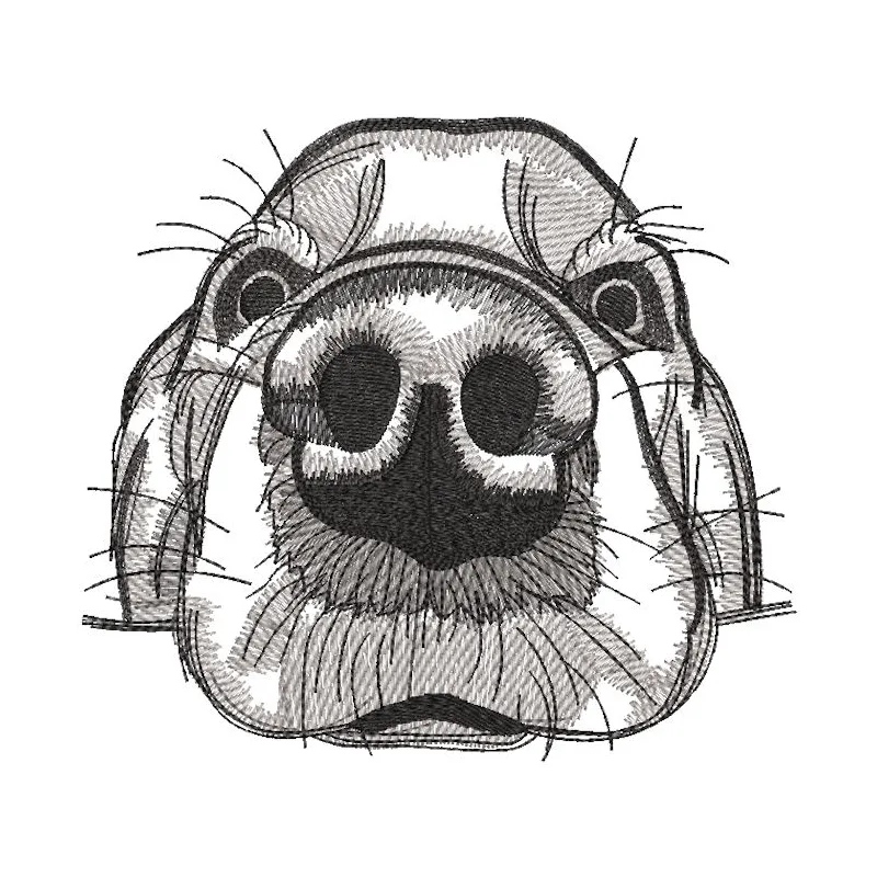 Beagle big muzzle greyscale embroidery design preview. Filename: beagle big muzzle greyscale embroidery design.