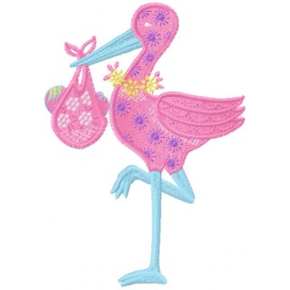 Stork with baby embroidery design - Embroidery Design