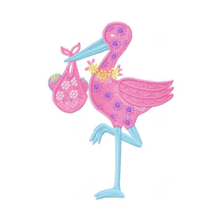 Stork with baby embroidery design - Embroidery Design