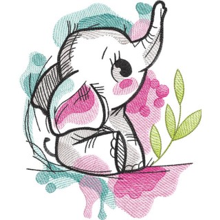 Tattered baby elephant embroidery design - Embroidery Design