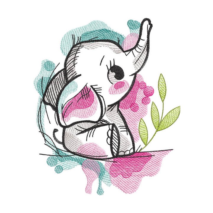 Tattered baby elephant embroidery design - Embroidery Design