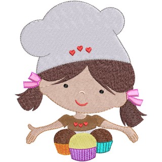 Funny cooking girl with cakes embroidery design - Embroidery Design