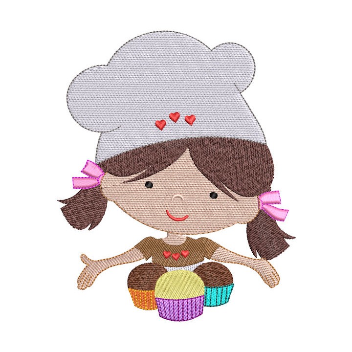 Funny cooking girl with cakes embroidery design - Embroidery Design
