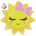 Sun and butterfly embroidery design preview showcasing vibrant colors and detailed stitching.