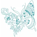 One colored blue butterfly embroidery design preview showcasing intricate details and vibrant colors.