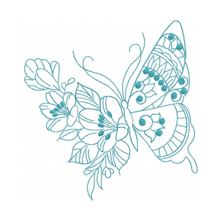One colored blue butterfly embroidery design - Embroidery Design