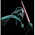 Darth Vader with a light sword embroidery design preview showcasing intricate stitching details.